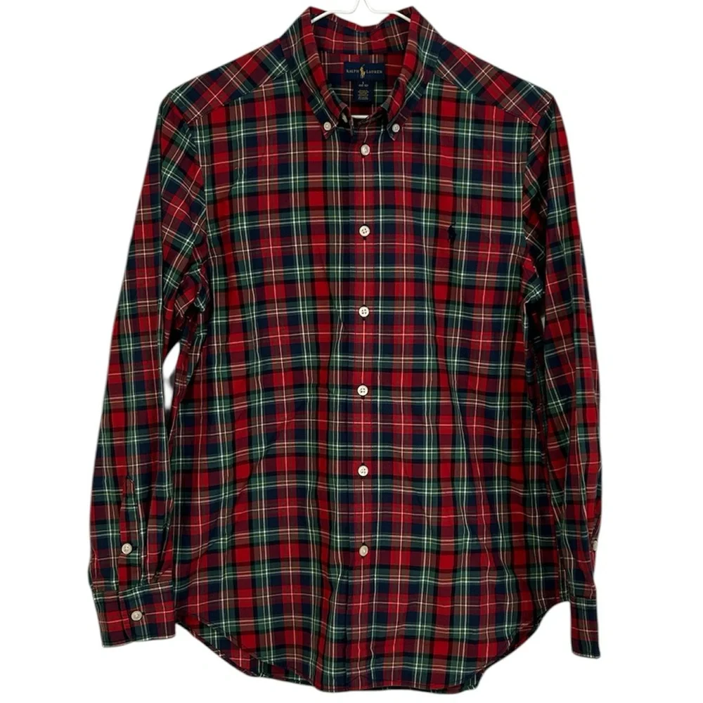 Ralph Lauren boys Size Large‎ 14-16 long sleeve button down plaid shirt.